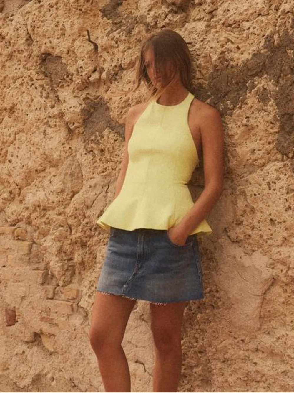 NWOT Halter Peplum Top in Light Lemon Yellow Lemonade - Picture 2 of 11